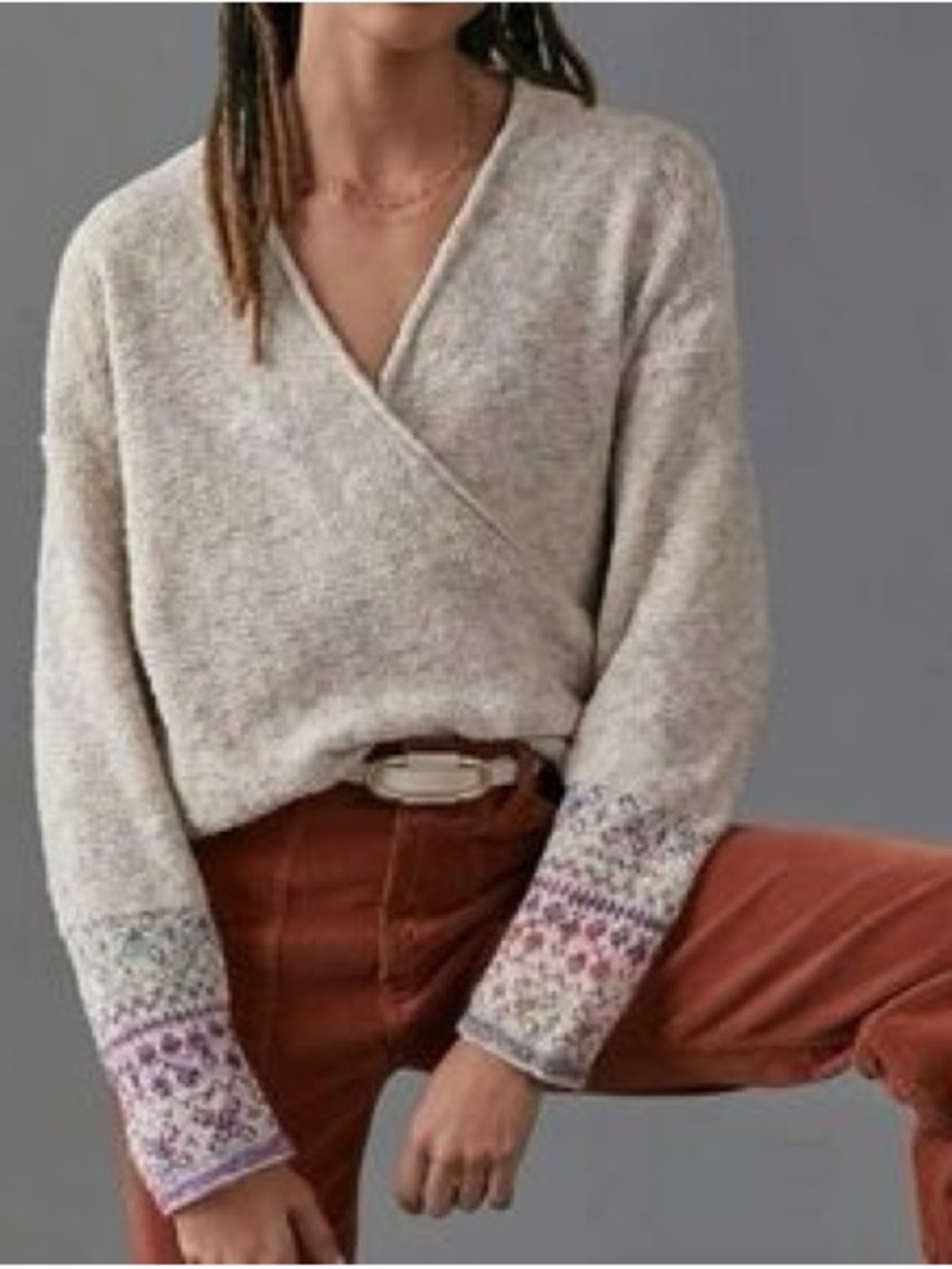 Anthropologie Pilcro Drew Surplice Sweater Women’s Small Fair Isle Cuff Sleeve